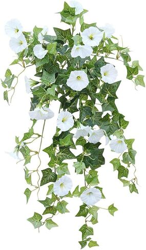 Calcifer 1 Branch(12 Stems/23 Flowers) Artificial Morning Glory Trumpet Flower Vine Plastic Flower Bouquet Hanging Wall Strings Flowers for Home Garden Wedding Party Decoration (Purple) in Kuwait
