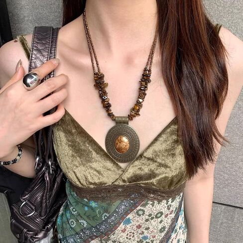 Bohemian Vintage Pendant Necklace Aesthetic Boho Chunky Adjustable Stacked Necklace for Woman Ethnic Tribal Jewelry in Saudi Arabia