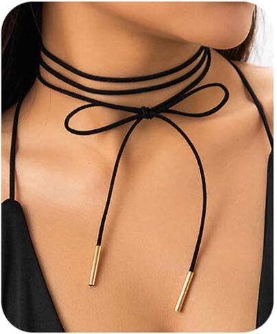 Bravace القوس Chocker قلادة للنساء مع قابل للتعديل الطبقات المخملية الدانتيل طوق مثير طويل التفاف حبل القوطية المختنق للحزب تأثيري أو ارتداء المجوهرات اليومية هدية in Kuwait