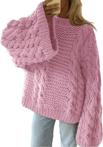 ZOCPEONY Women's Sweaters Oversized Knit Chunky Baggy Crew Neck Long Sleeve Y2K Pullover Knitted Sweater Tops in Saudi Arabia