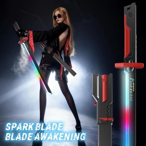 سيف Cyberpunk Neon LED، سيف ذو تأثير شرارة مقاس 31.5 بوصة مع ضباب/دخان، سيف السيف الضوئي للأطفال والكبار، سيف ألعاب للحفلات التنكرية والهذيان والهالوين (رمادي) in Saudi Arabia