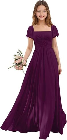 Rlweus Junior Bridesmaid Dresses Flutter Sleeves Flower Girl Dress for Girls with Ruffles Wedding Pageant Gowns in Saudi Arabia