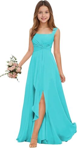 Rlweus Chiffon Junior Bridesmaid Dresses for Teen Girls Sleeveless Flower Girl Dress Formal Dress for Wedding Pageant Gowns in Saudi Arabia