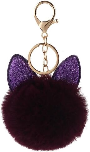 1x Pompoms Keychain Fluffy Ball Keychain w/Bling Glitter Cat Ears Key Ring Handbag Tote Bag Pendant Accessories in Saudi Arabia