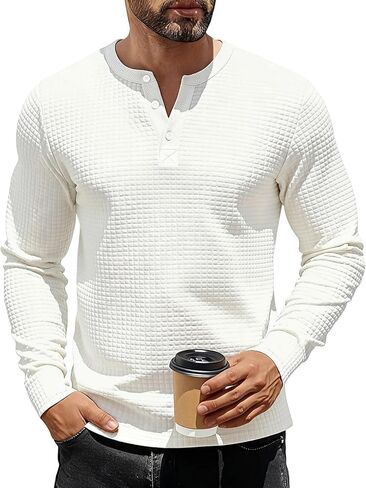 TAFLE Men's Henley Shirts Long Sleeve Casual Waffle T-Shirts Button Pullover Sweaters Tee Shirt in Saudi Arabia