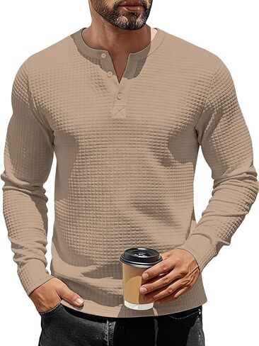 TAFLE Men's Henley Shirts Long Sleeve Casual Waffle T-Shirts Button Pullover Sweaters Tee Shirt in Saudi Arabia