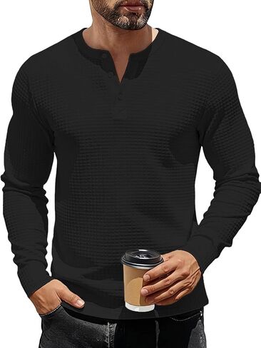 TAFLE Men's Henley Shirts Long Sleeve Casual Waffle T-Shirts Button Pullover Sweaters Tee Shirt in Saudi Arabia