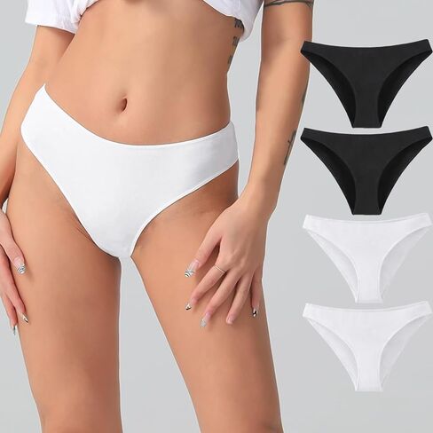 4 Pack Women's Stretch Cotton Bikini Panties - Low Rise Sexy Breathable Underwear for Women in Saudi Arabia