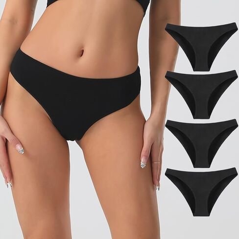 4 Pack Women's Stretch Cotton Bikini Panties - Low Rise Sexy Breathable Underwear for Women in Saudi Arabia