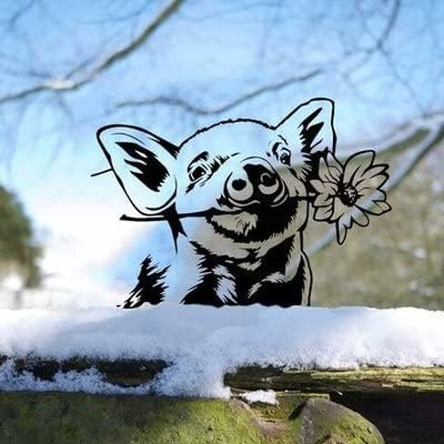 Outdoor Metal Art Funny Peeping Animal Statue Stakes Fence Landscape for Yard Garden Decor Animal Silhouette Ornaments (Pig) in Saudi Arabia
