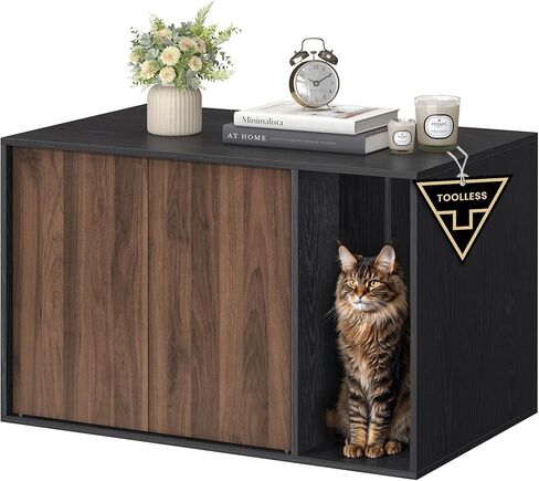 SONGMICS HOME Superfast Toolless Assembly, Cat Litter Box Enclosure, Cat House, for Large Cats, Push-to-Open Doors, Display Side Table, Coffee Table, Minimalist Modern, Snow White UPCL013W01 in Kuwait
