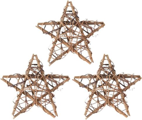 3PCS Stars Wicker Rattan Star Grapevine Wreath 4 Inch Shaped Rattan Wreath Garland Decoration for Christmas Holiday Craft or Wedding Supplies in Saudi Arabia