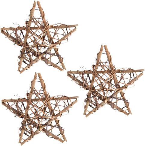 3PCS Stars Wicker Rattan Star Grapevine Wreath 4 Inch Shaped Rattan Wreath Garland Decoration for Christmas Holiday Craft or Wedding Supplies in Saudi Arabia