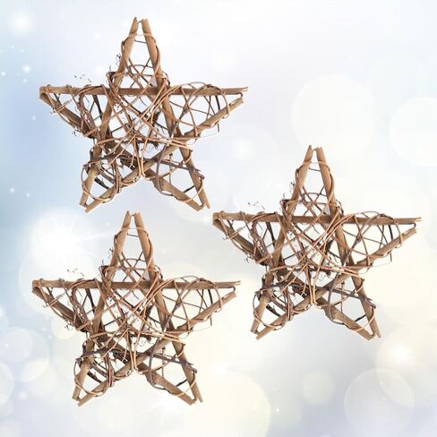 3PCS Stars Wicker Rattan Star Grapevine Wreath 4 Inch Shaped Rattan Wreath Garland Decoration for Christmas Holiday Craft or Wedding Supplies in Saudi Arabia