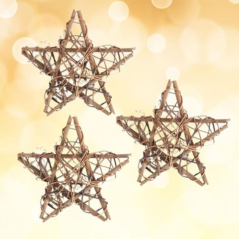 3PCS Stars Wicker Rattan Star Grapevine Wreath 4 Inch Shaped Rattan Wreath Garland Decoration for Christmas Holiday Craft or Wedding Supplies in Saudi Arabia