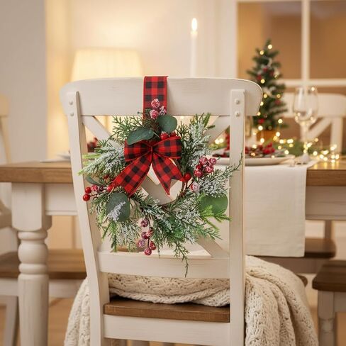 Erizhaltic 4 Pcs 9.5" Mini Christmas Wreath for Cabinets, Christmas Wreath for Kitchen Decor, Mini Wreaths with Ribbon and Cherry, Door or Kitchen Decor in Saudi Arabia