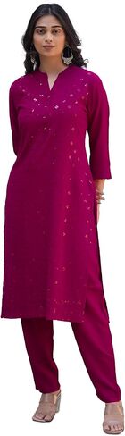 ladyline Womens Rayon Plain Tunic Top Chikankari Sequins Embroidered Indian Kurti Kurta in Saudi Arabia