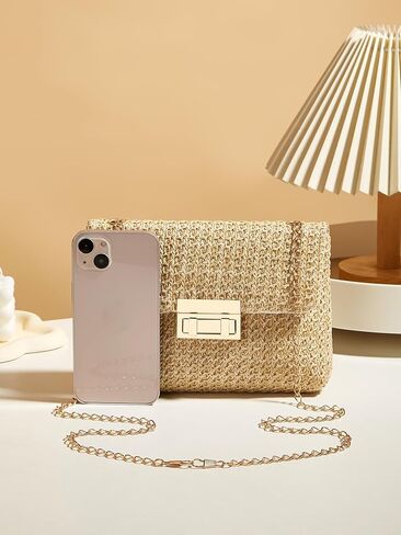 Straw Clutch Purses for Women Woven Evening Handbags Wicker Rattan Envelope Wallet Chain Shoulder Bag in Saudi Arabia