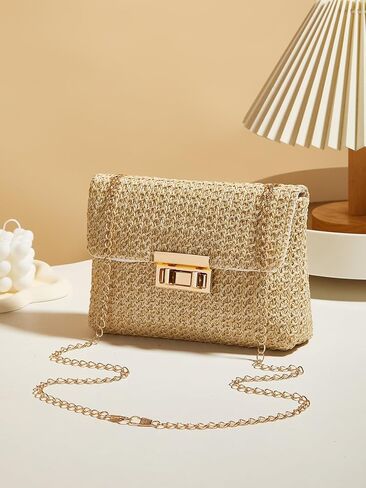 Straw Clutch Purses for Women Woven Evening Handbags Wicker Rattan Envelope Wallet Chain Shoulder Bag in Saudi Arabia