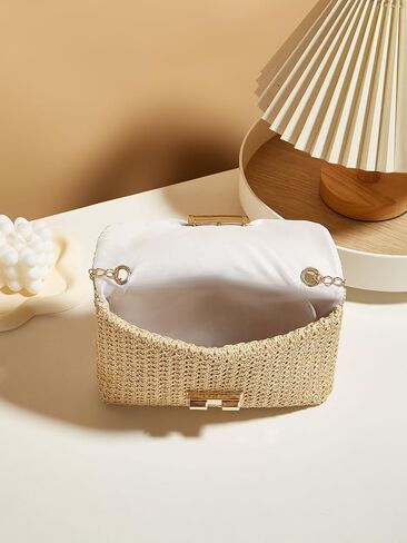 Straw Clutch Purses for Women Woven Evening Handbags Wicker Rattan Envelope Wallet Chain Shoulder Bag in Saudi Arabia
