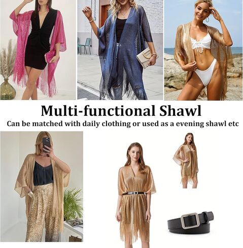 Nonakgado Sparkle Metallic Evening Shawls for Women formal Party Dresses Beach Travel Cardigan Shawl Wrap for Swimsuit in Saudi Arabia