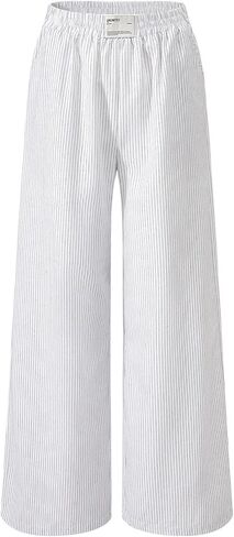 Womens Pants, Lounge Pants Elastic Waist Wide Leg Trousers with Pockets Cotton Blend Work Pant in Saudi Arabia