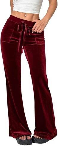 Low-Rise Pant Trousers for Women with Pocket, Casual Velvet Flared Pants Cloth Outfits in Saudi Arabia