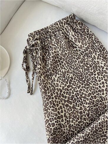 GORGLITTER المرأة ليوبارد الفهد السراويل واسعة الساق Y2k مضيئة Shirred جرس أسفل Paperbag بنطلون in Kuwait