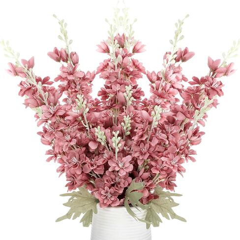 Thiccywoov 12 Pcs Delphinium Artificial Flowers, 33.5'' Long Stem Lifelike Faux Silk Flower Fake Look Real Bouquet for Tall Vase DIY Wedding Party Home Kitchen Arrangement Decor(White) in Saudi Arabia