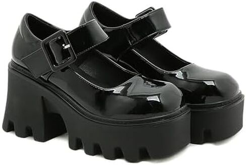 Women's Leather Square Buckle Platform Chunky Heel Mary Janes Adjustable Strap Fashion Closed Round Toe Chunky High Heels Oxford Shoe Leisure Office Party Dress Pumps in Saudi Arabia