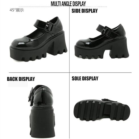 Women's Leather Square Buckle Platform Chunky Heel Mary Janes Adjustable Strap Fashion Closed Round Toe Chunky High Heels Oxford Shoe Leisure Office Party Dress Pumps in Saudi Arabia