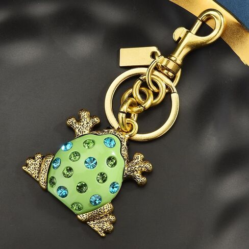 Enchanting Golden Frog Keychain with Sparkling Blue-Green Rhinestones Stylish Metal Animal Keyring Quirky Bag Purse Car Key Handbag Charm Accessories for Friends in Saudi Arabia
