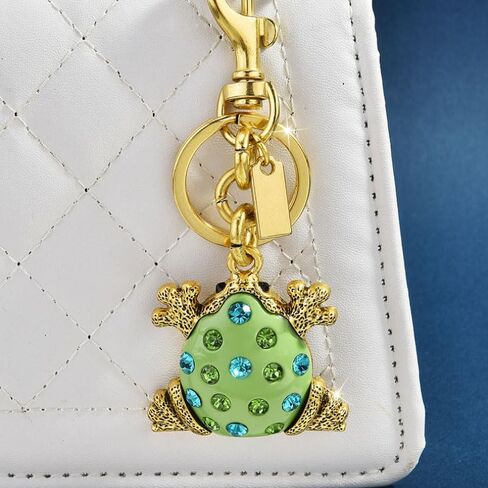 Enchanting Golden Frog Keychain with Sparkling Blue-Green Rhinestones Stylish Metal Animal Keyring Quirky Bag Purse Car Key Handbag Charm Accessories for Friends in Saudi Arabia