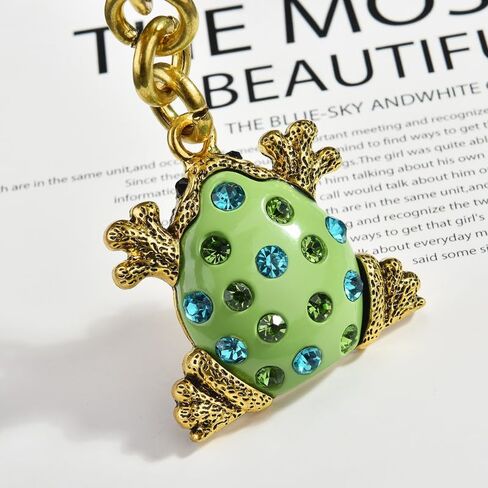 Enchanting Golden Frog Keychain with Sparkling Blue-Green Rhinestones Stylish Metal Animal Keyring Quirky Bag Purse Car Key Handbag Charm Accessories for Friends in Saudi Arabia