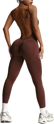 WDIRARA Women's Backless Jumpsuit Sleeveless Bodycon Butt Scrunch Unitard Workout One Piece Jumpsuit in Saudi Arabia