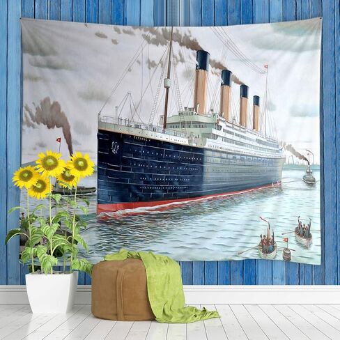 FILMILIL Nautical Ocean Tapestry Wall Hanging Vintage Classic Titanic Ship Watercolor Scenery Dark Blue Art for Boys Men Tapestries Decor Bedroom Living Room Dorm Polyester Fabric 60 W x 51 L Inch in Saudi Arabia