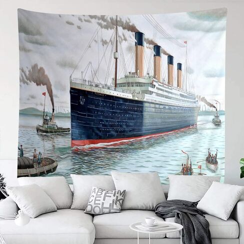 FILMILIL Nautical Ocean Tapestry Wall Hanging Vintage Classic Titanic Ship Watercolor Scenery Dark Blue Art for Boys Men Tapestries Decor Bedroom Living Room Dorm Polyester Fabric 60 W x 51 L Inch in Saudi Arabia