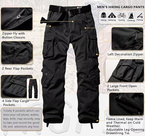 TRGPSG Men's Fleece Lined Hiking Pants, Winter Outdoor Cargo Pants, Work Ski Pants Casual Pants with 8 Pockets in Saudi Arabia