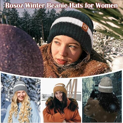Beanie Hats Thick Fleece Lined for Women Warm Knit Skull Cap Winter Hat Cozy Stretchy Unisex for Skiing Outdoor Activities in Saudi Arabia