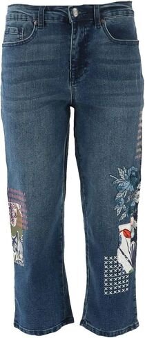 DG2 Diane Gilman Stretch Embroidered Cropped Jean Basic Indigo 2P New 654-662 in Saudi Arabia