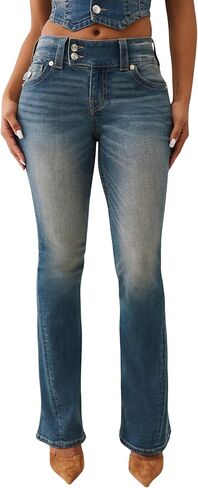 True Religion Joey Low Rise Flare Women's Jeans | Vintage Denim with Flap Pockets & Iconic Stitching in Saudi Arabia