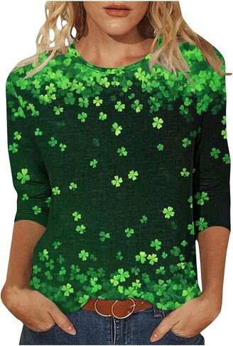 AQAYL St Patricks Day Shirt Women Funny Shamrocks Print Tops 3/4 Sleeve Casual Blouse Graphic Tee for Irish Holiday Party in Saudi Arabia