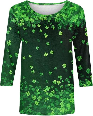 AQAYL St Patricks Day Shirt Women Funny Shamrocks Print Tops 3/4 Sleeve Casual Blouse Graphic Tee for Irish Holiday Party in Saudi Arabia