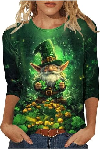 AQAYL St Patricks Day Shirt Women Funny Shamrocks Print Tops 3/4 Sleeve Casual Blouse Graphic Tee for Irish Holiday Party in Saudi Arabia