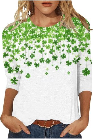 AQAYL St Patricks Day Shirt Women Funny Shamrocks Print Tops 3/4 Sleeve Casual Blouse Graphic Tee for Irish Holiday Party in Saudi Arabia