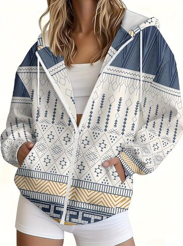Women's Christmas Floral Hoodie Zip Up Elegant Winter Fashion Sweatshirt Durable Fabric Streetwear Coat in Saudi Arabia