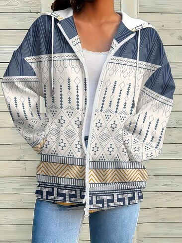 Women's Christmas Floral Hoodie Zip Up Elegant Winter Fashion Sweatshirt Durable Fabric Streetwear Coat in Saudi Arabia