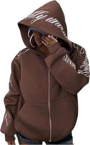Verdusa Womens Zip Up Hoodie Oversized Sweatshirt Fall Jacket with Pockets Winter Clothes in Saudi Arabia
