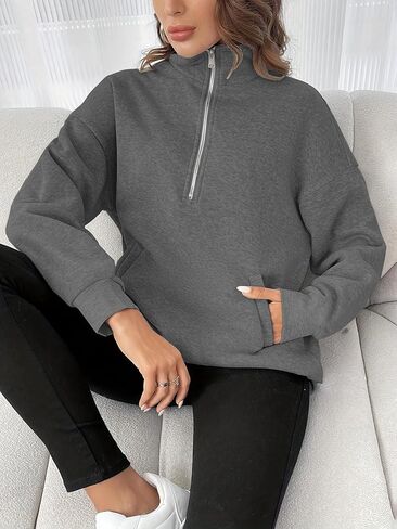 HVEPUO Womens Quarter Zip Up Sweatshirt Fall Oversized Loose Fit Shirts Casual Long Sleeve Fleece Pullover Tops With Pockets in Saudi Arabia