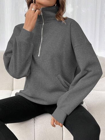 HVEPUO Womens Quarter Zip Up Sweatshirt Fall Oversized Loose Fit Shirts Casual Long Sleeve Fleece Pullover Tops With Pockets in Saudi Arabia